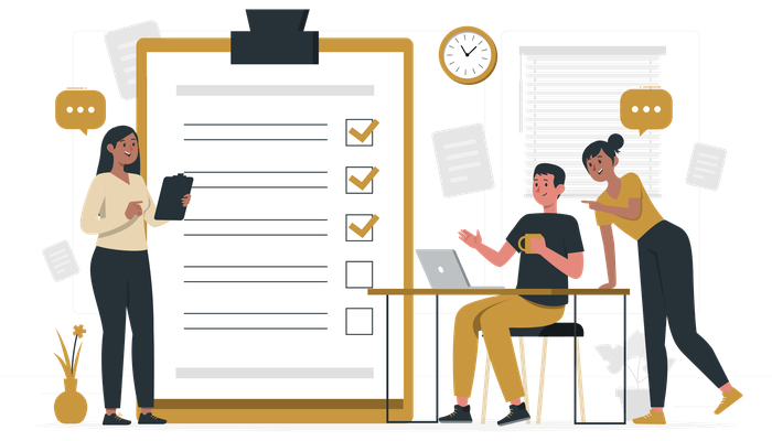 A team reviewing a checklist illustration