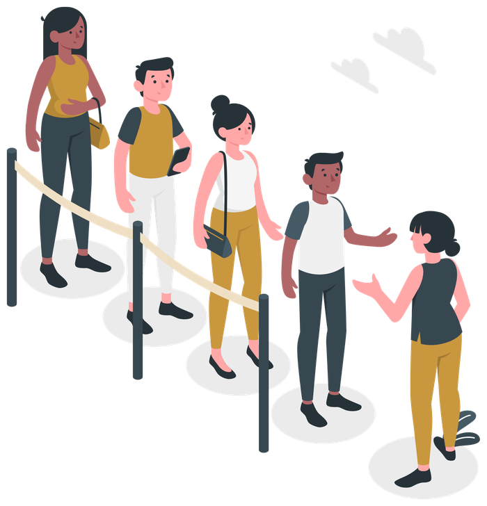 A queue illustration showing people waiting in line